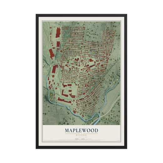 Map of Maplewood, Missouri, 12 x 18 inch print in a black wood frame