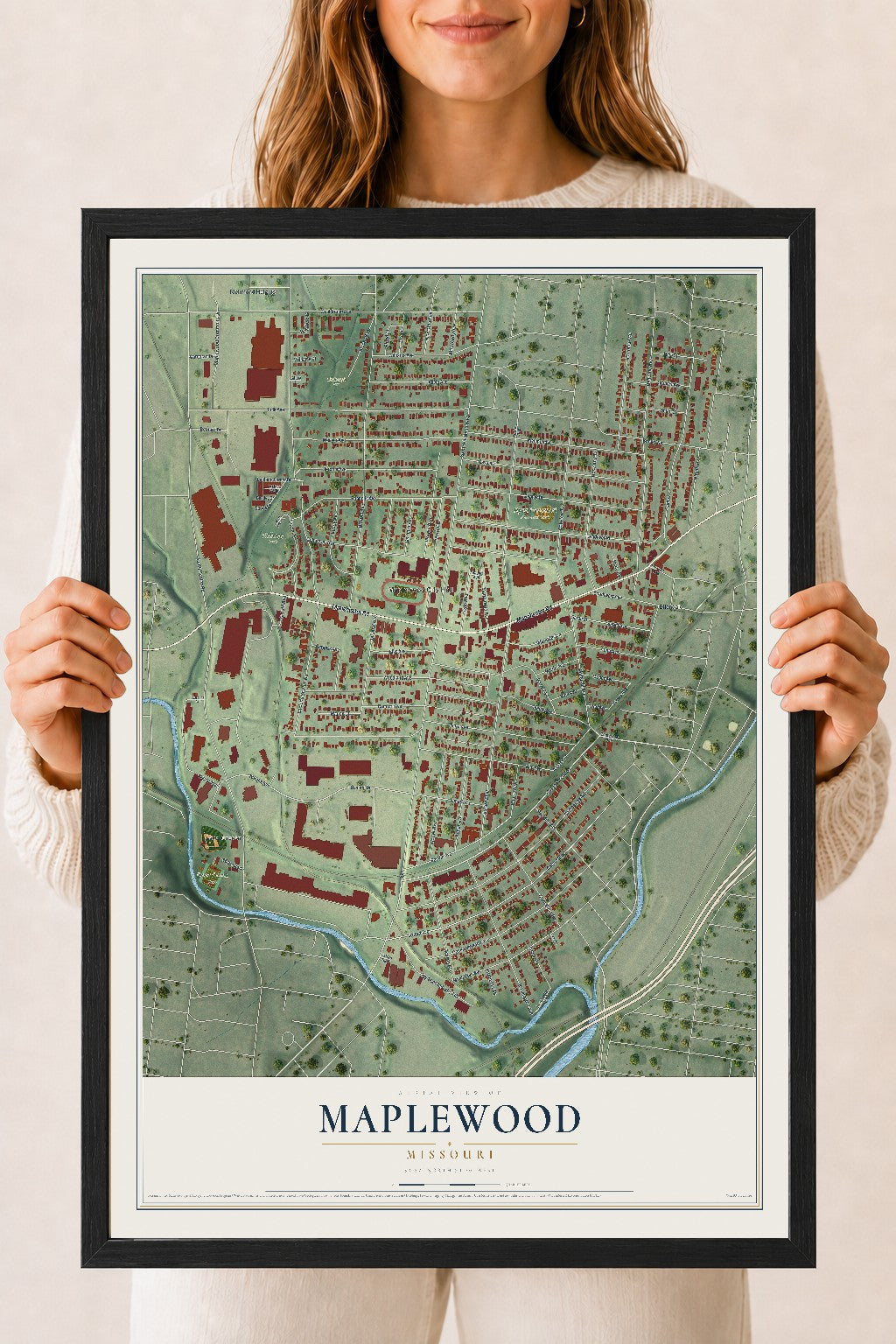 Map of Maplewood, Missouri, 18 x 24 inch print in a black wood frame
