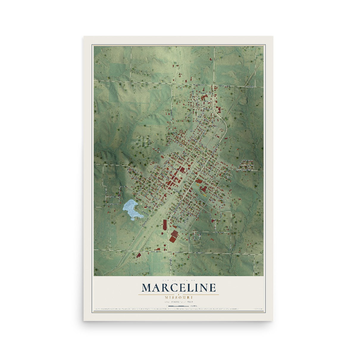 Map of Marceline, Missouri, 12 x 18 inch unframed archival matte print
