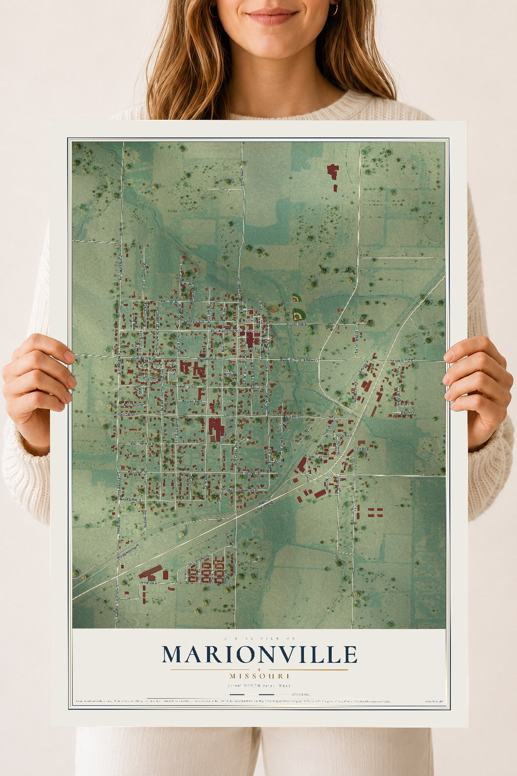 Map of Marionville, Missouri, 18 x 24 inch unframed archival matte print