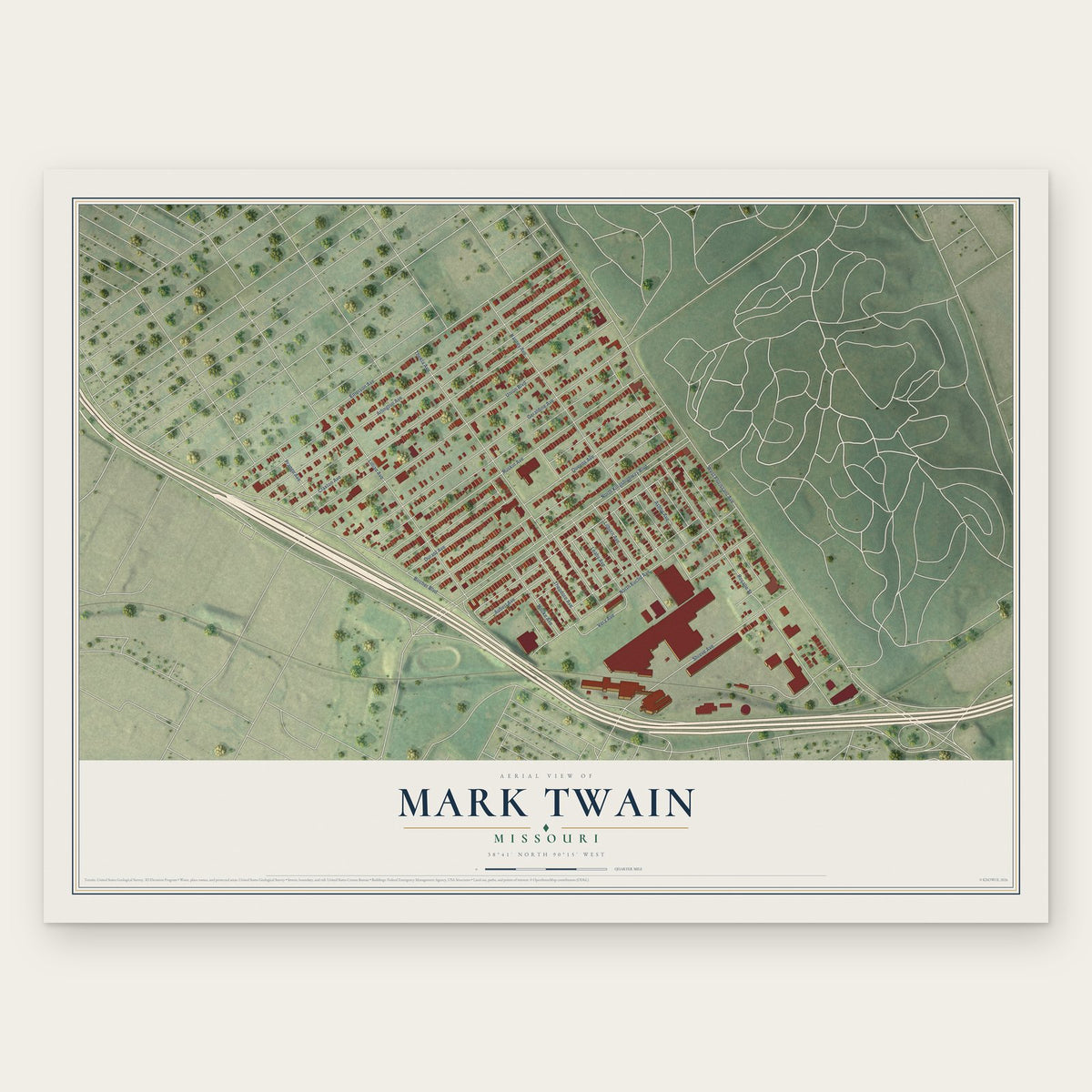 Mark Twain, Missouri map print, the full design