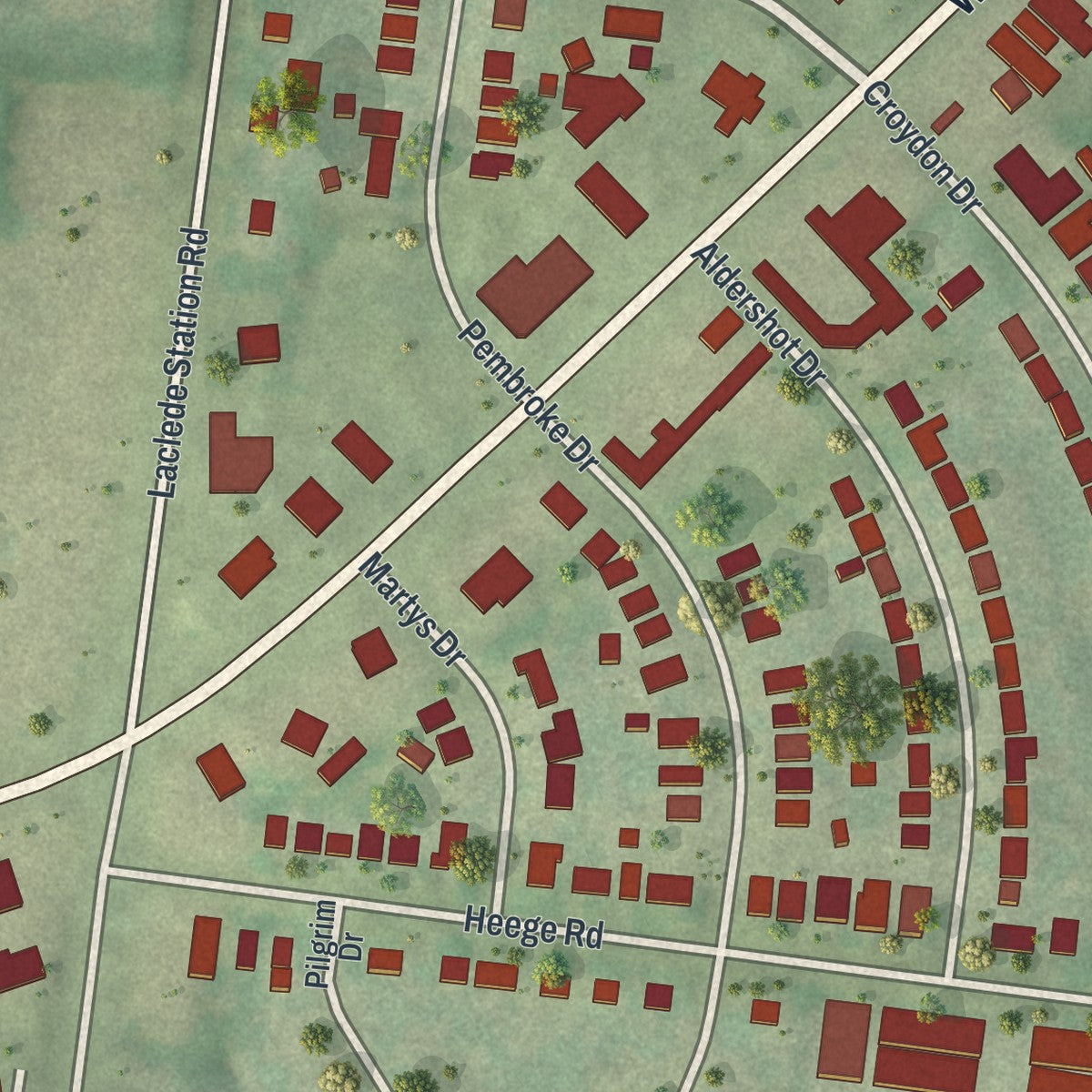 Close-up of the map of Marlborough, Missouri print showing street and building detail