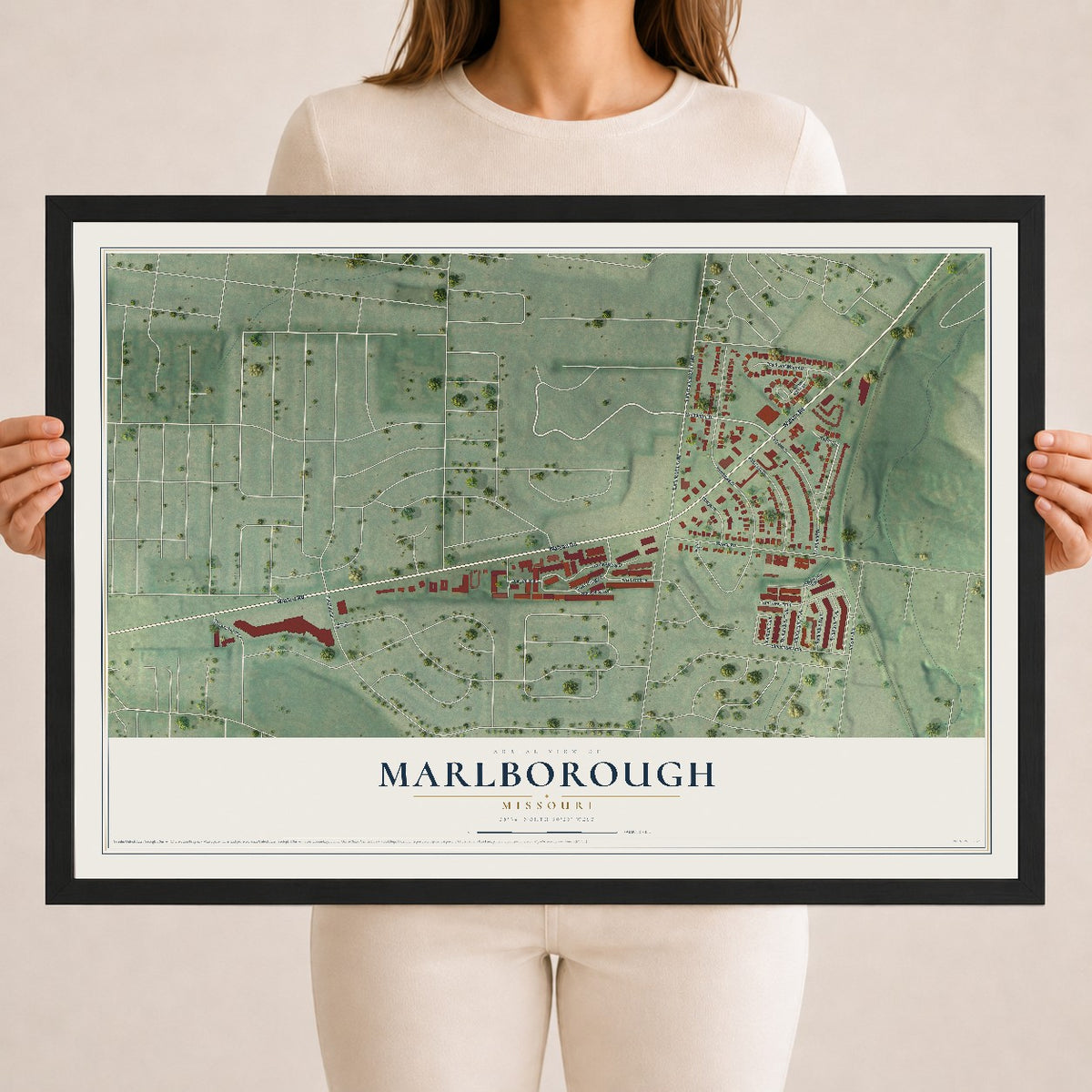 Map of Marlborough, Missouri, 18 x 24 inch print in a black wood frame