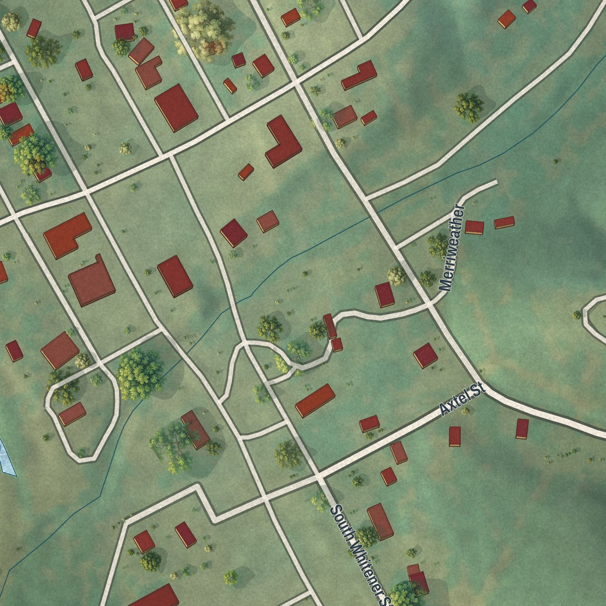 Close-up of the map of Marquand, Missouri print showing street and building detail
