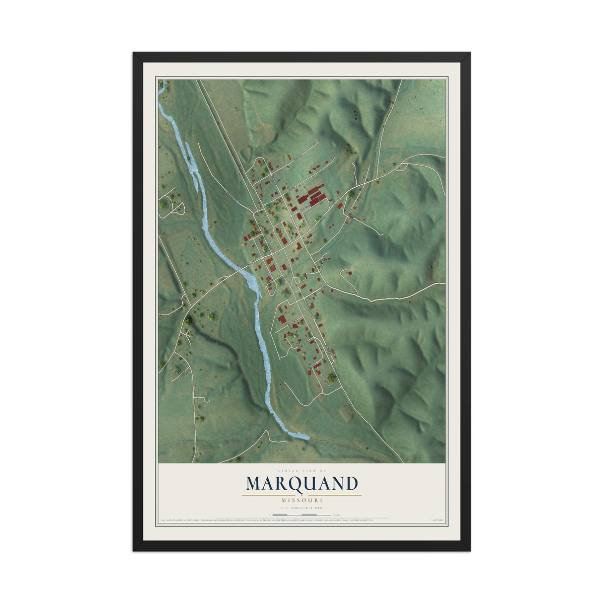 Map of Marquand, Missouri, 12 x 18 inch print in a black wood frame
