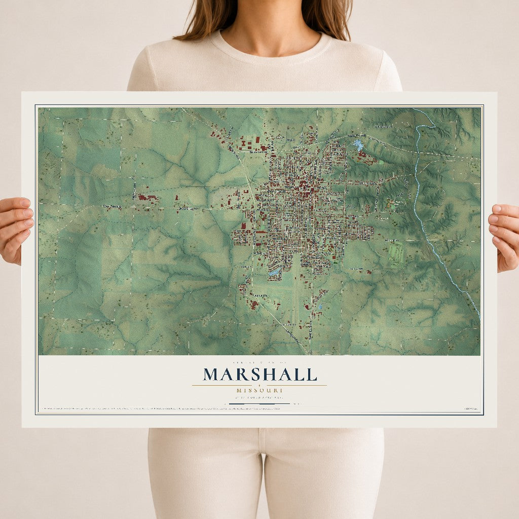 Map of Marshall, Missouri, 18 x 24 inch unframed archival matte print