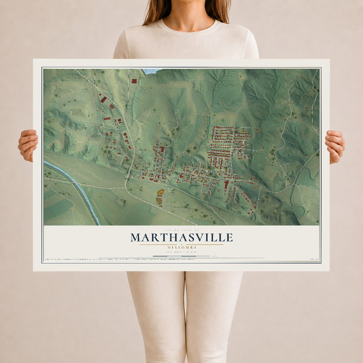 Map of Marthasville, Missouri, 24 x 36 inch unframed archival matte print