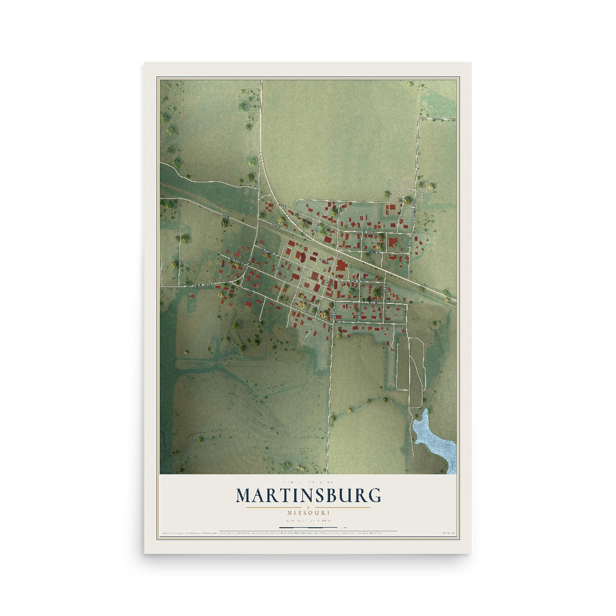 Map of Martinsburg, Missouri, 12 x 18 inch unframed archival matte print