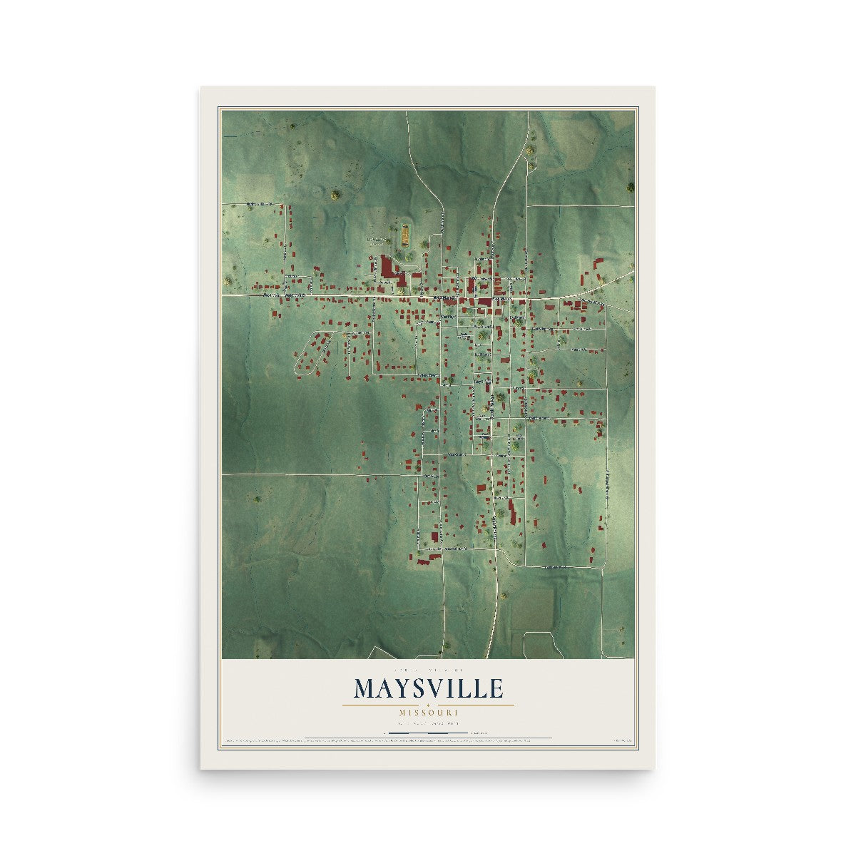 Map of Maysville, Missouri, 12 x 18 inch unframed archival matte print