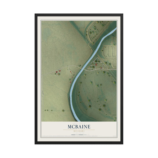 Map of McBaine, Missouri, 12 x 18 inch print in a black wood frame