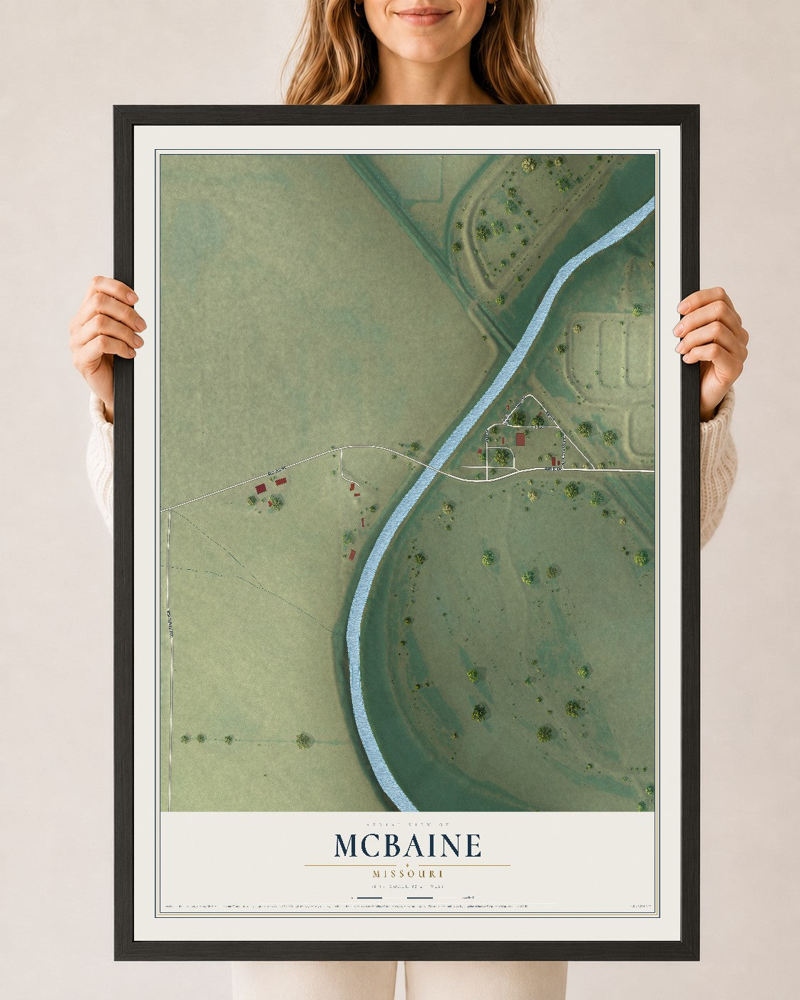 Map of McBaine, Missouri, 24 x 36 inch print in a black wood frame
