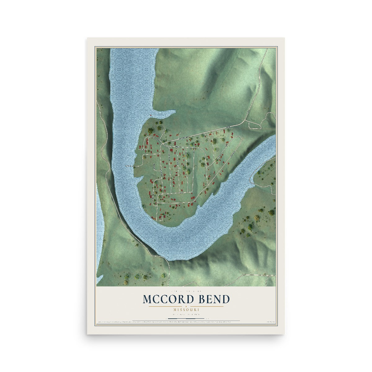 Map of McCord Bend, Missouri, 12 x 18 inch unframed archival matte print