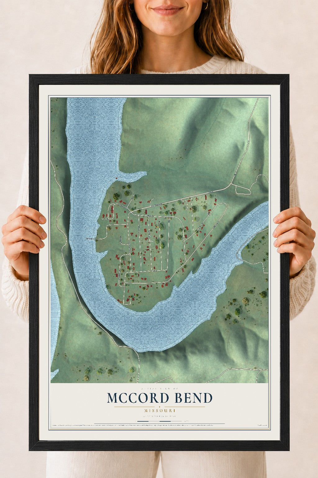 Map of McCord Bend, Missouri, 18 x 24 inch print in a black wood frame