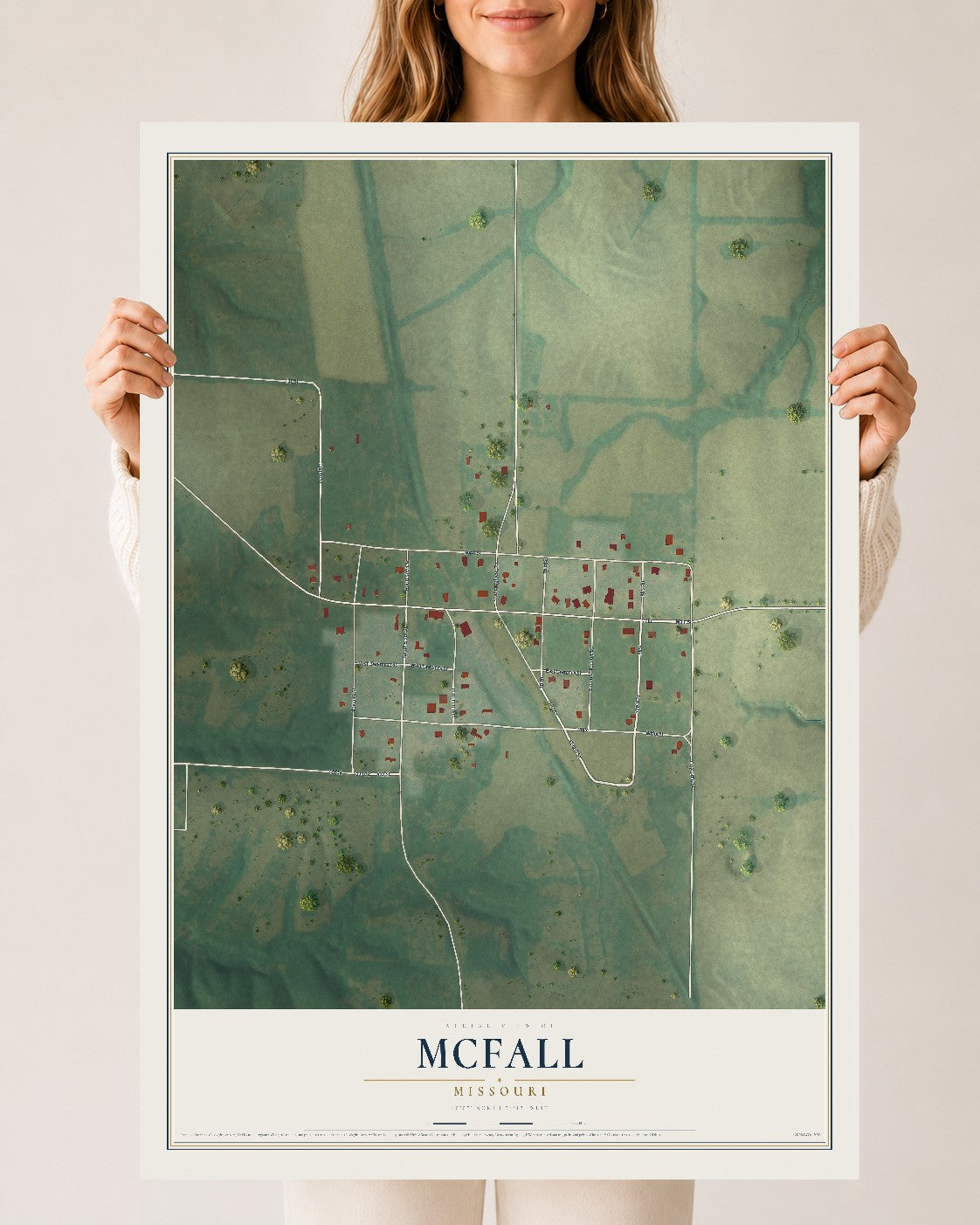 Map of McFall, Missouri, 24 x 36 inch unframed archival matte print