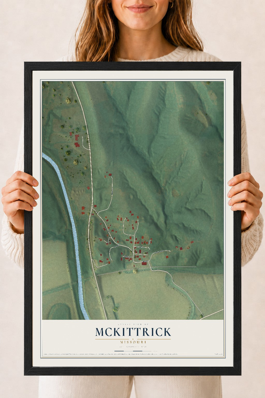 Map of McKittrick, Missouri, 18 x 24 inch print in a black wood frame