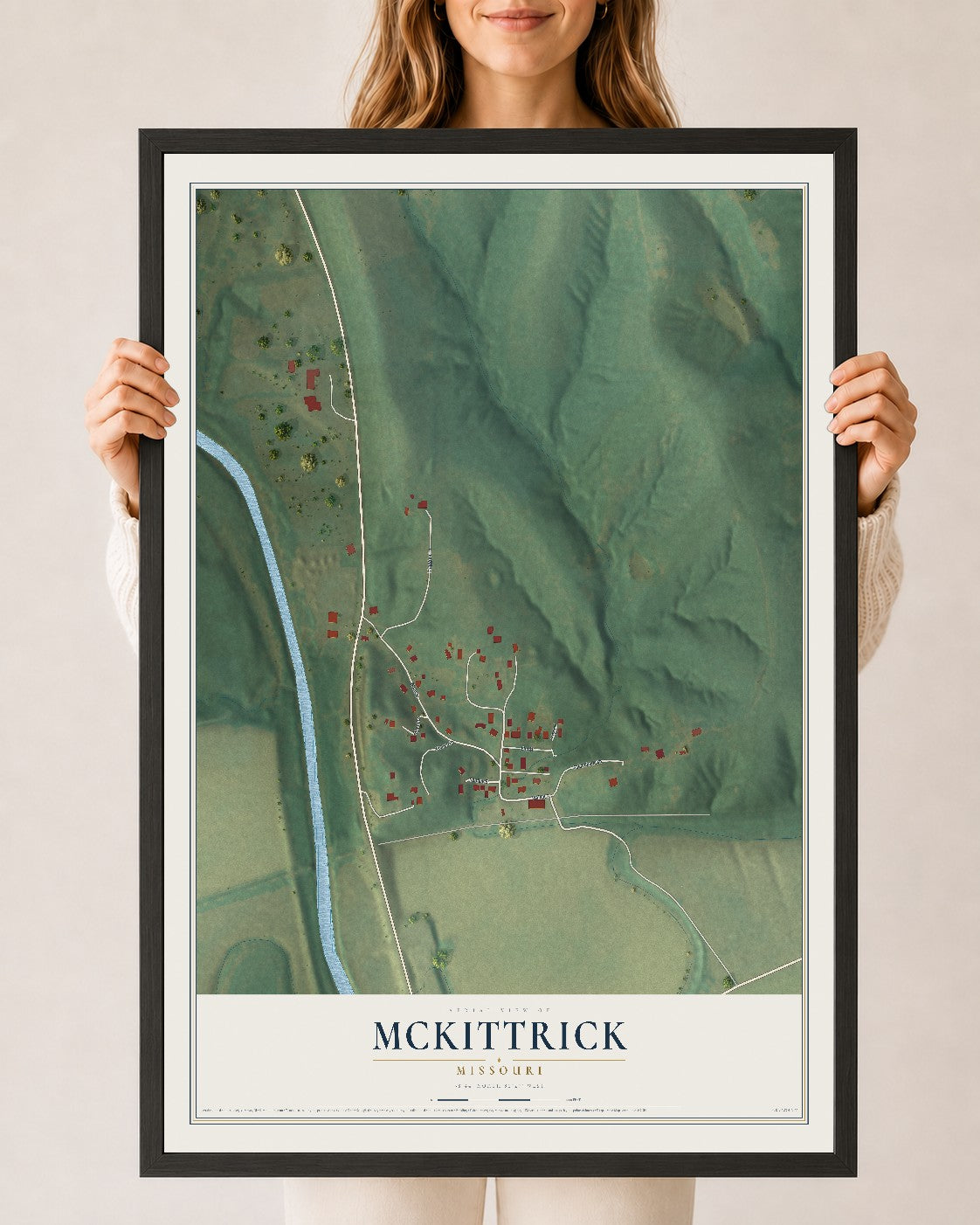 Map of McKittrick, Missouri, 24 x 36 inch print in a black wood frame