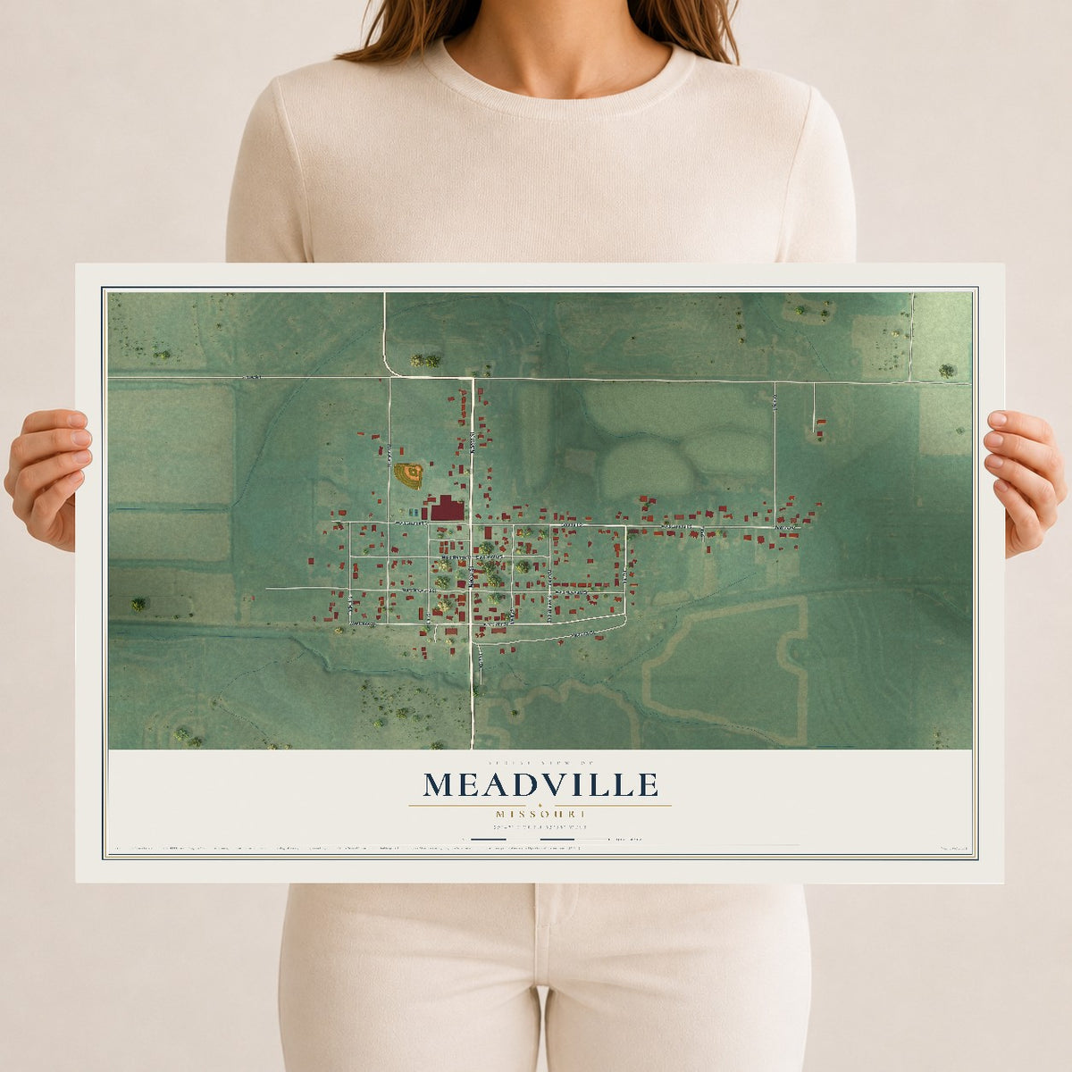 Map of Meadville, Missouri, 12 x 18 inch unframed archival matte print