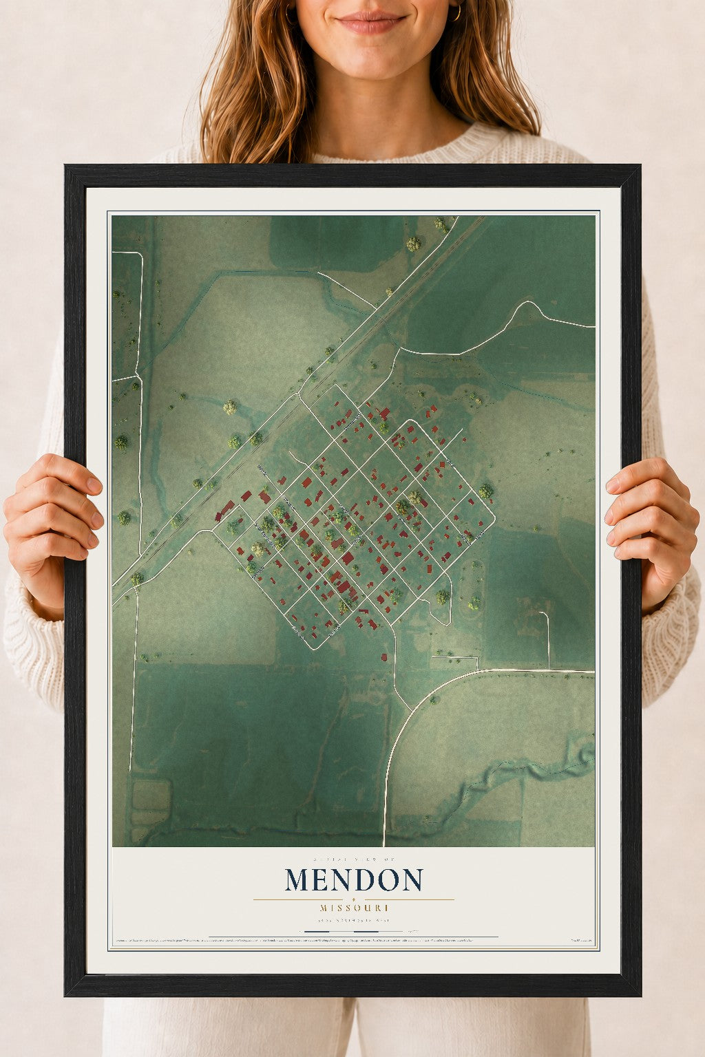 Map of Mendon, Missouri, 18 x 24 inch print in a black wood frame