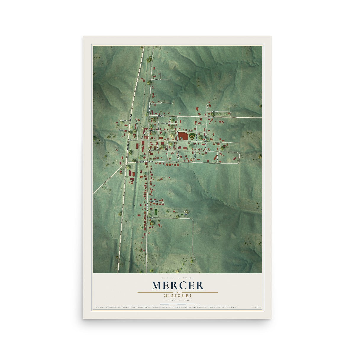 Map of Mercer, Missouri, 12 x 18 inch unframed archival matte print