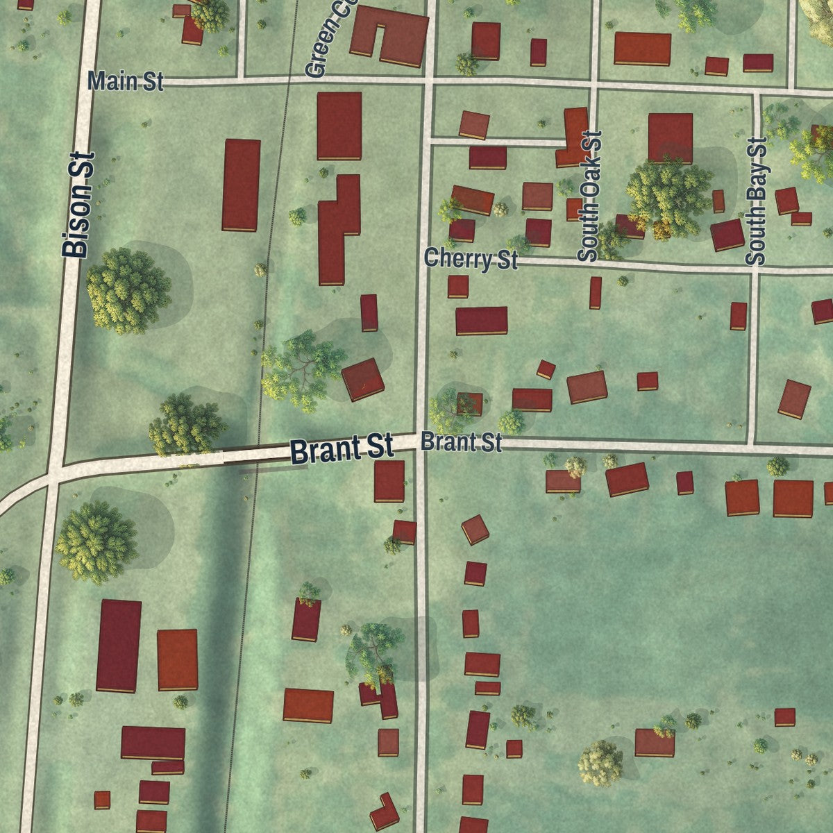 Close-up of the map of Mercer, Missouri print showing street and building detail