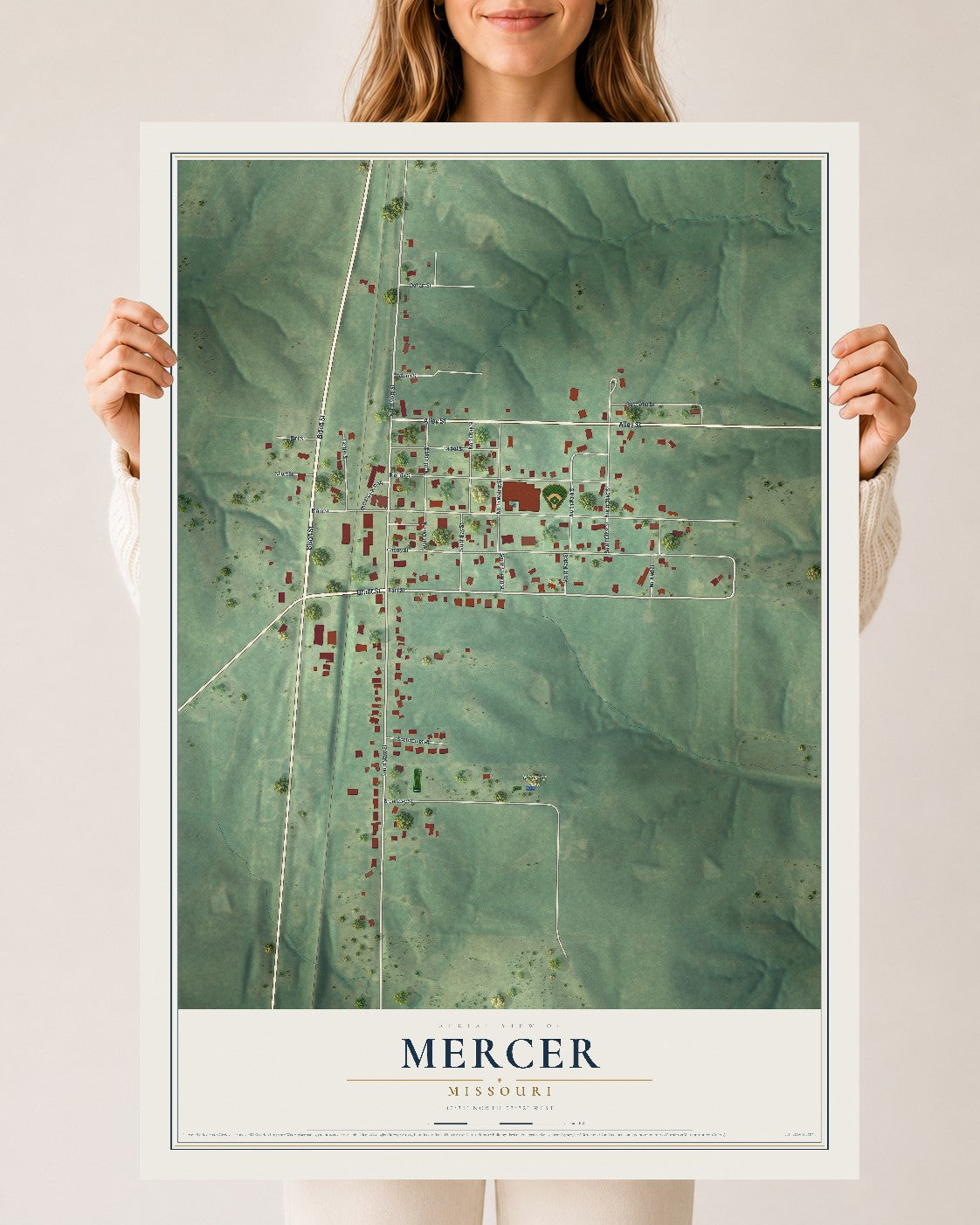 Map of Mercer, Missouri, 24 x 36 inch unframed archival matte print