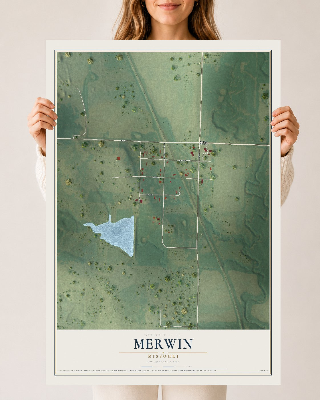 Map of Merwin, Missouri, 24 x 36 inch unframed archival matte print