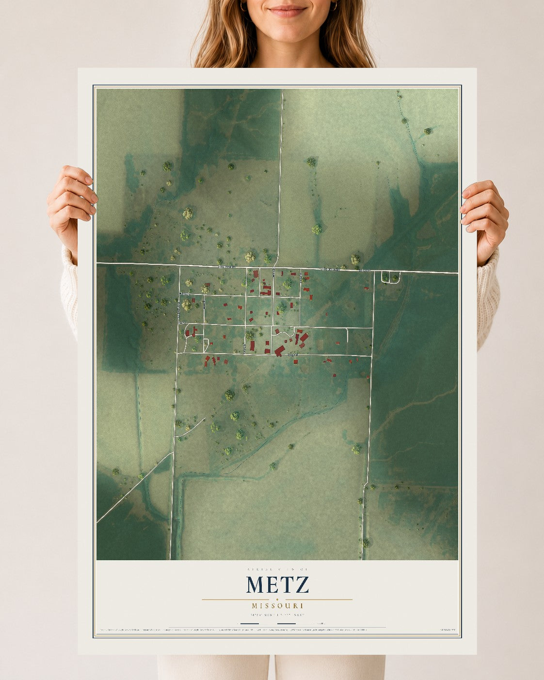 Map of Metz, Missouri, 24 x 36 inch unframed archival matte print