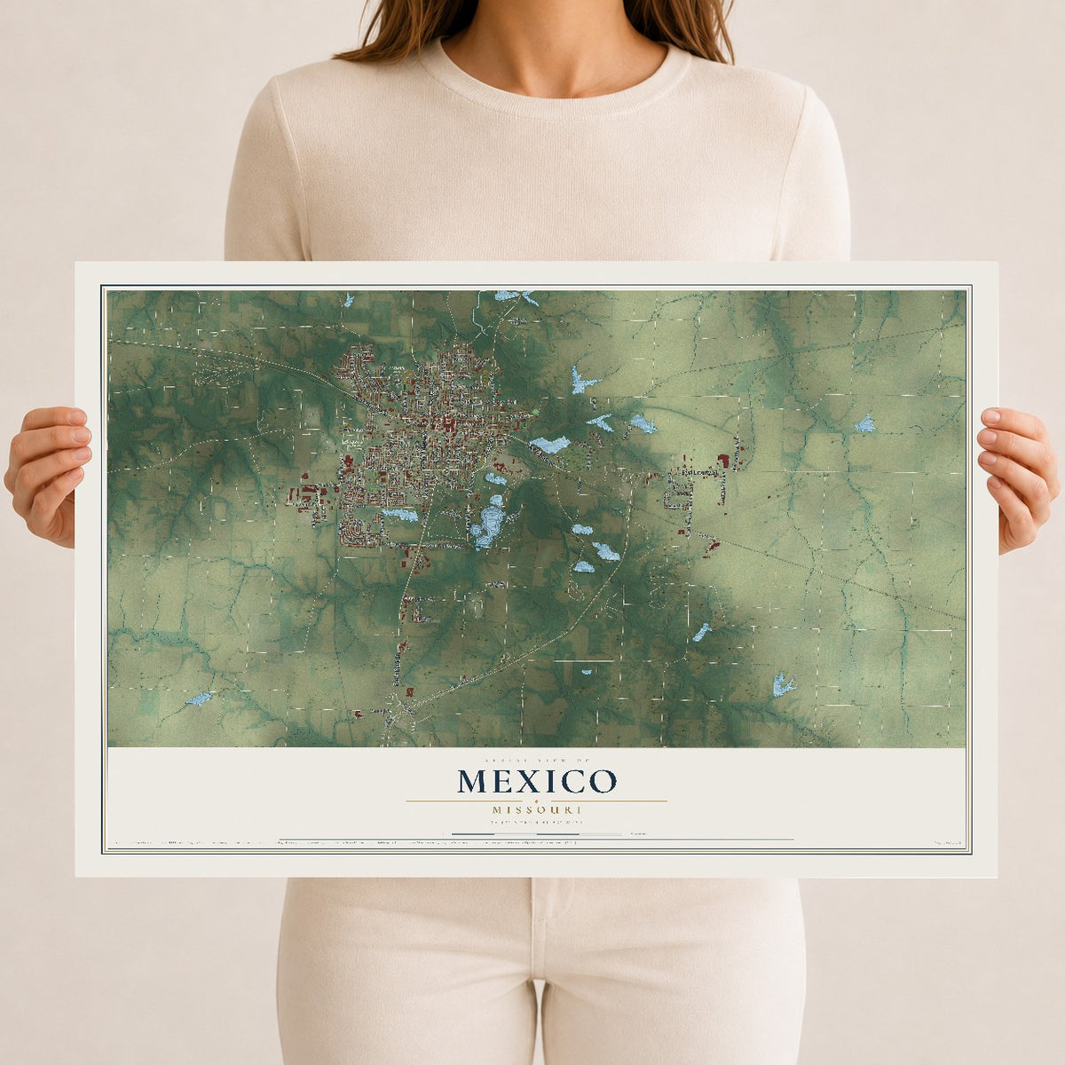 Map of Mexico, Missouri, 12 x 18 inch unframed archival matte print