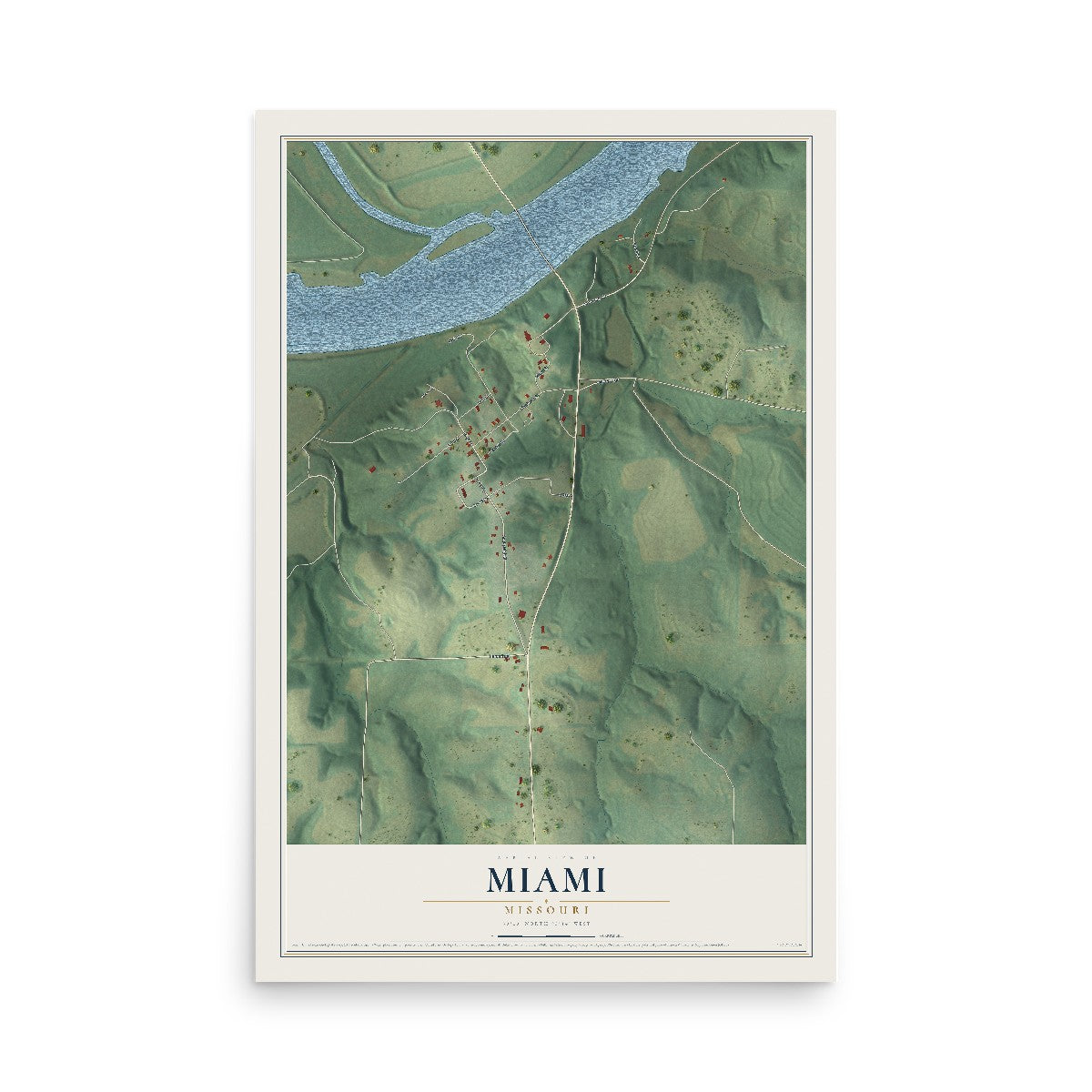 Map of Miami, Missouri, 12 x 18 inch unframed archival matte print