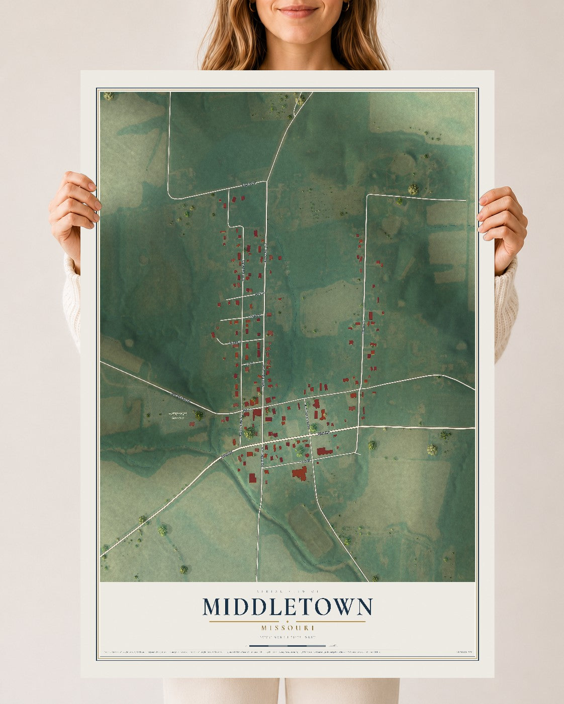Map of Middletown, Missouri, 24 x 36 inch unframed archival matte print