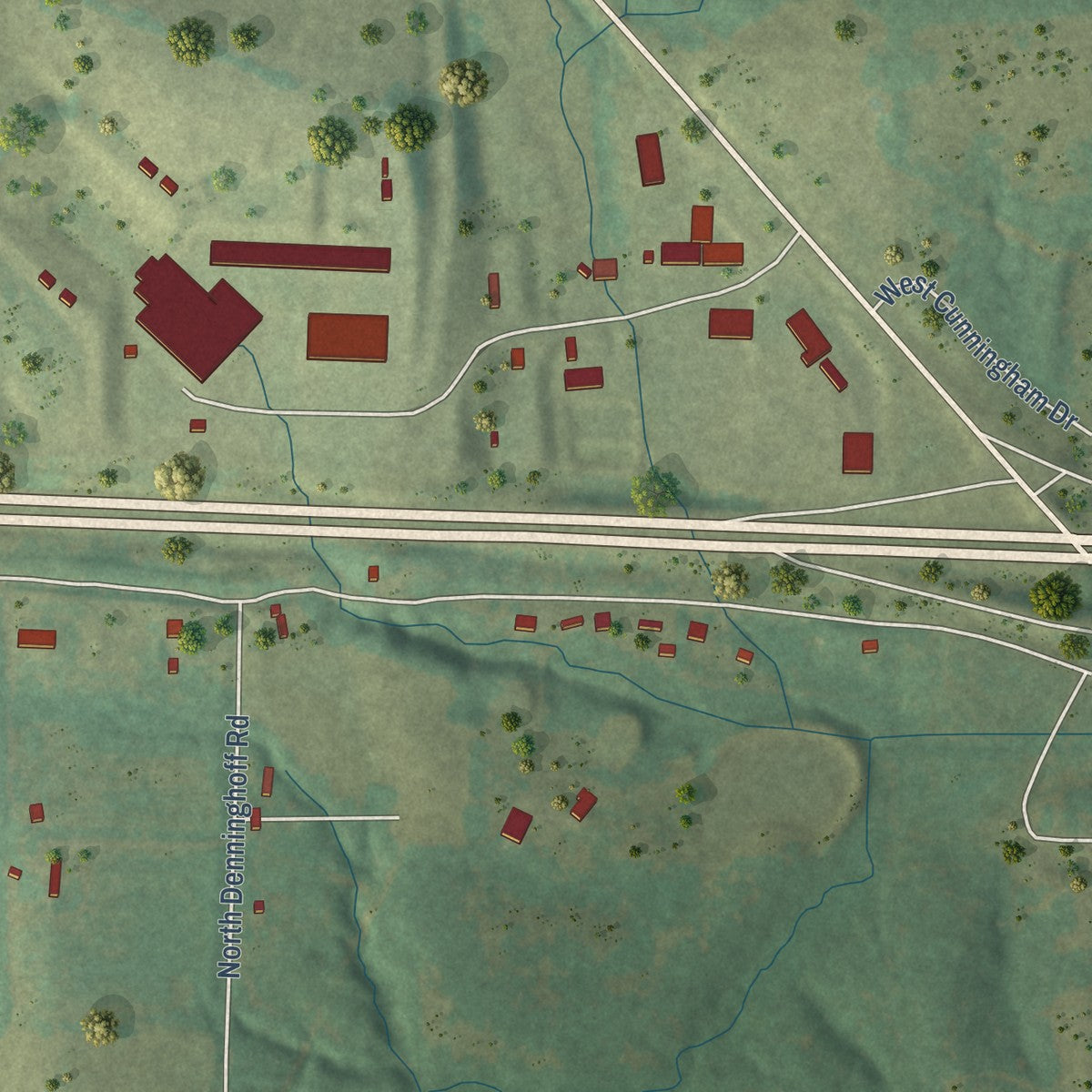 Close-up of the map of Midway, Missouri print showing street and building detail