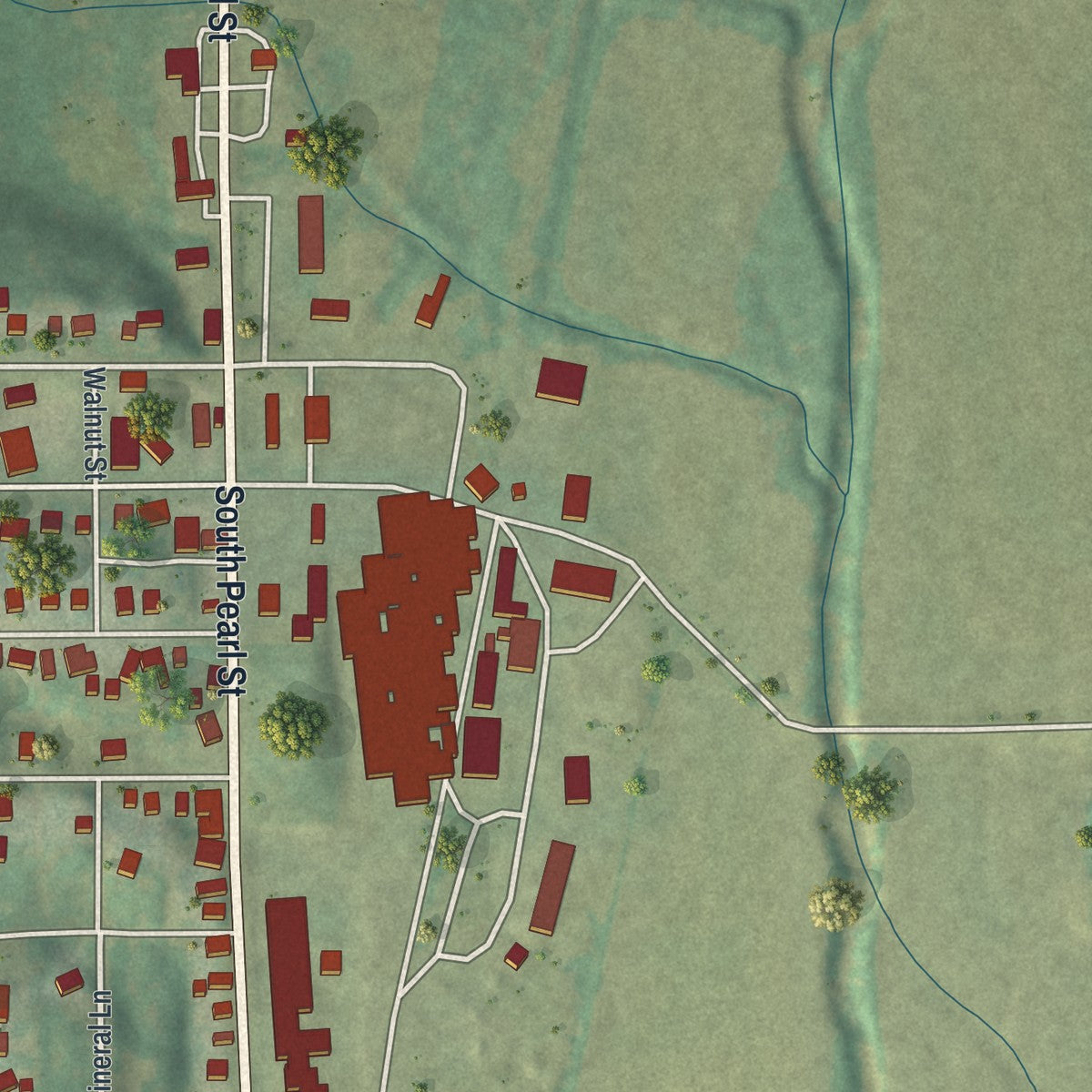 Second close-up of the map of Milan, Missouri print showing more streets and buildings