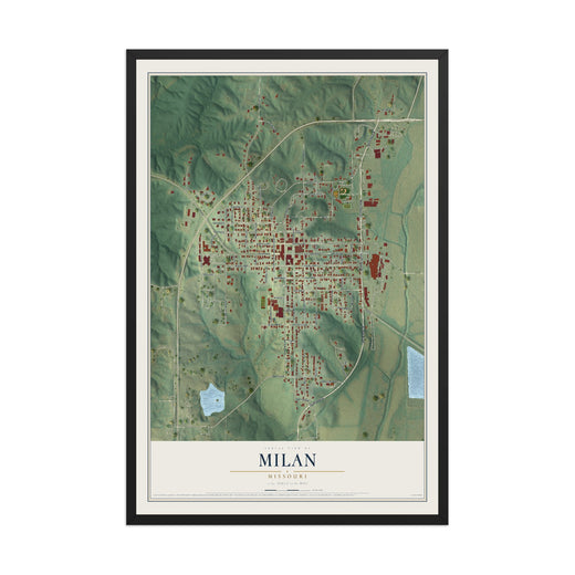 Map of Milan, Missouri, 12 x 18 inch print in a black wood frame