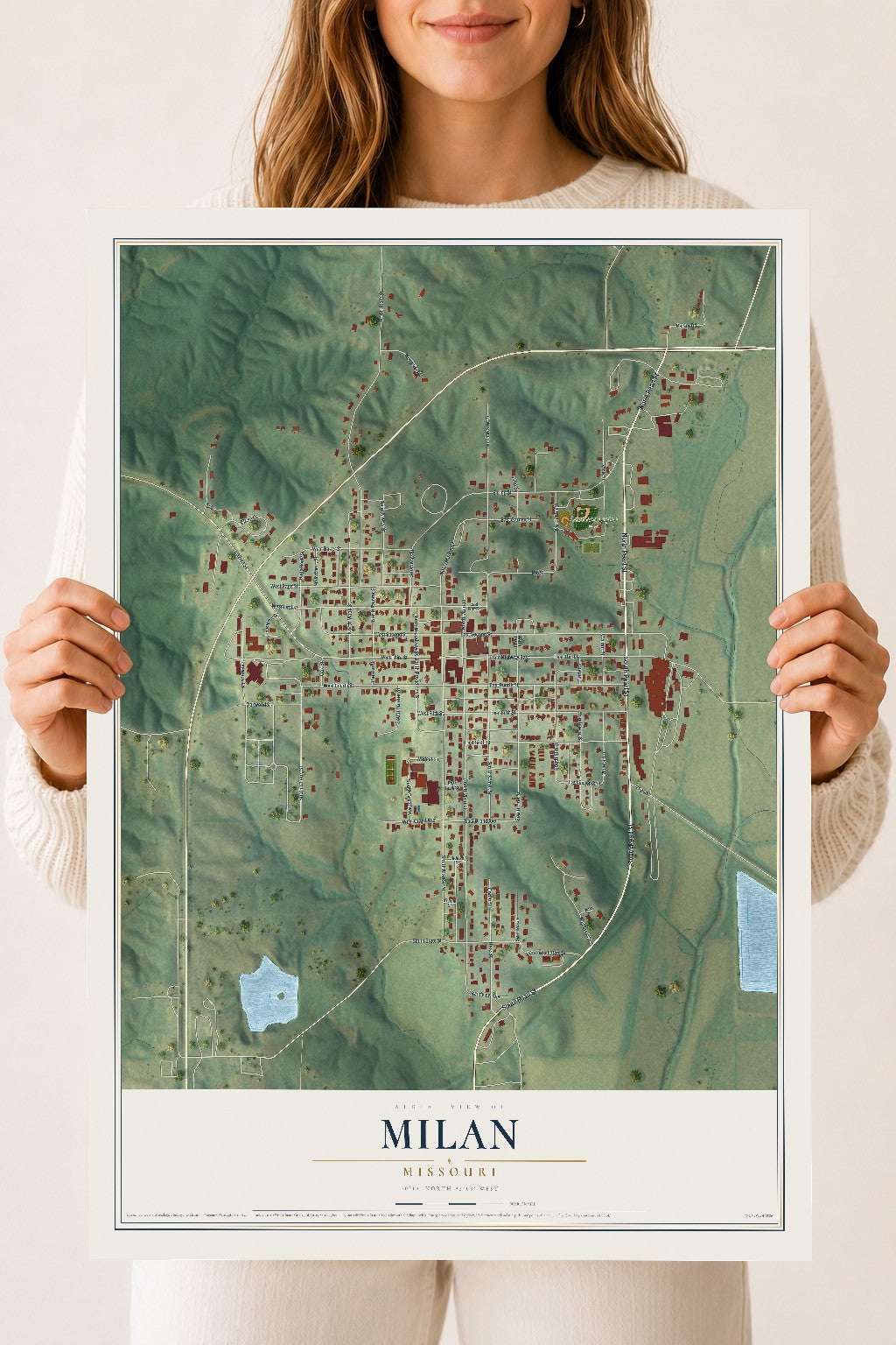 Map of Milan, Missouri, 18 x 24 inch unframed archival matte print