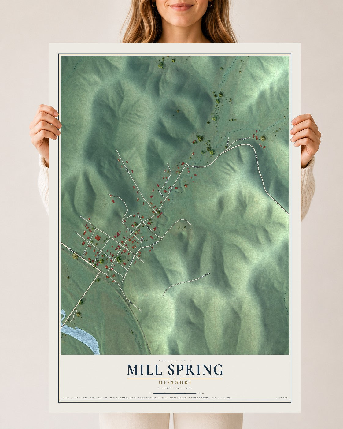 Map of Mill Spring, Missouri, 24 x 36 inch unframed archival matte print