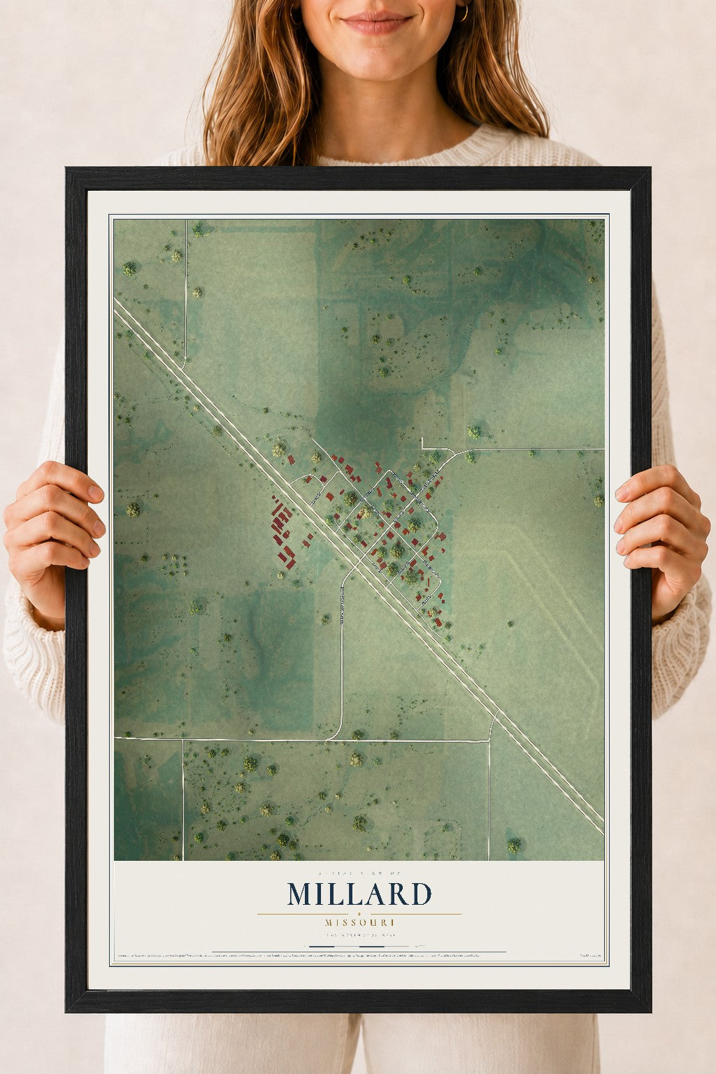 Map of Millard, Missouri, 18 x 24 inch print in a black wood frame