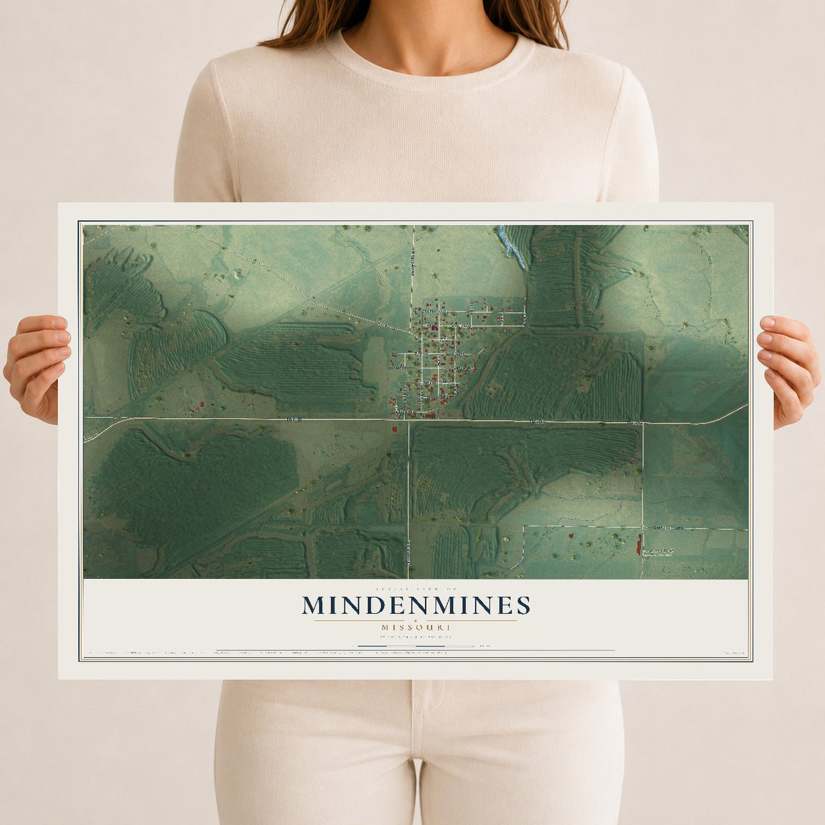 Map of Mindenmines, Missouri, 12 x 18 inch unframed archival matte print