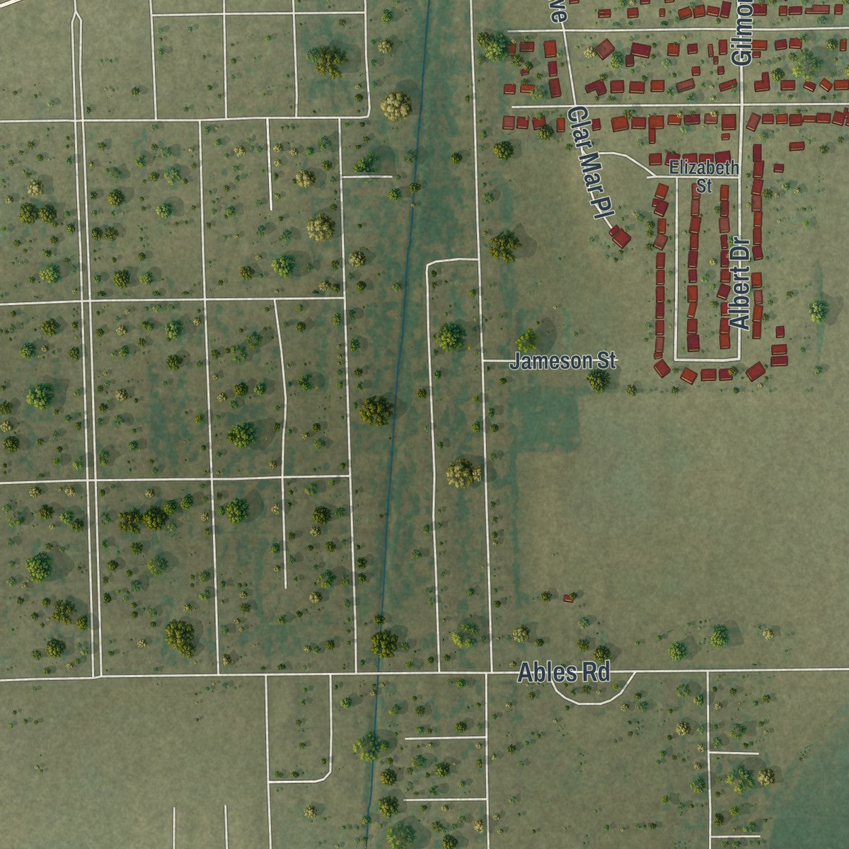 Second close-up of the map of Miner, Missouri print showing more streets and buildings