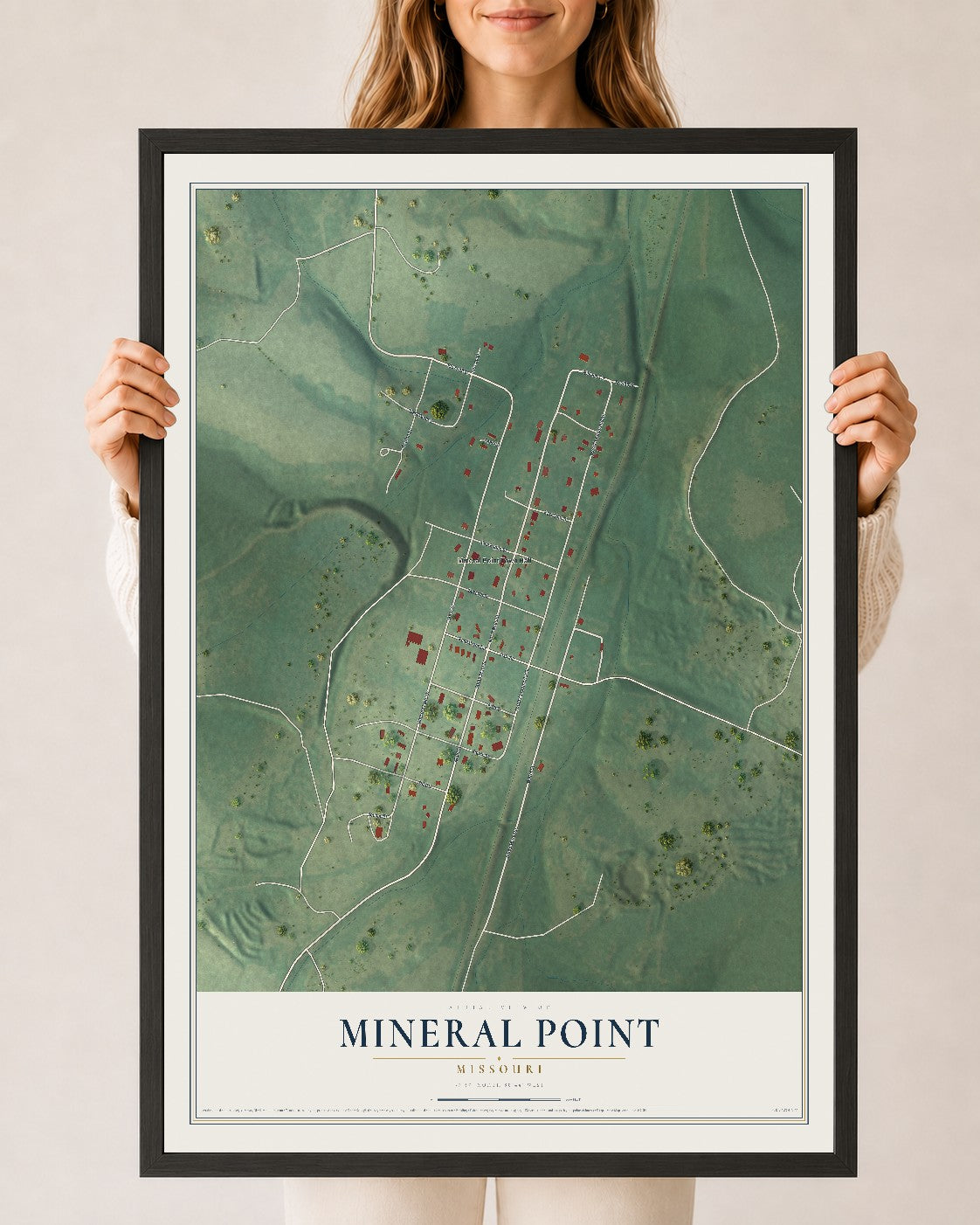 Map of Mineral Point, Missouri, 24 x 36 inch print in a black wood frame