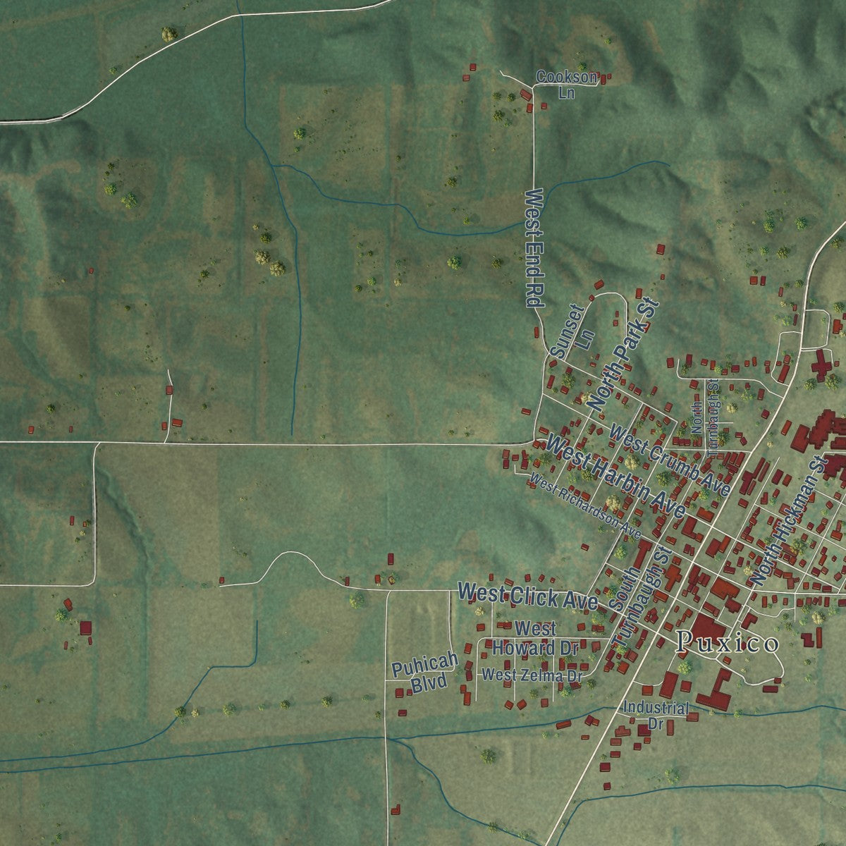 Close-up of the map of Mingo, Missouri print showing street and building detail