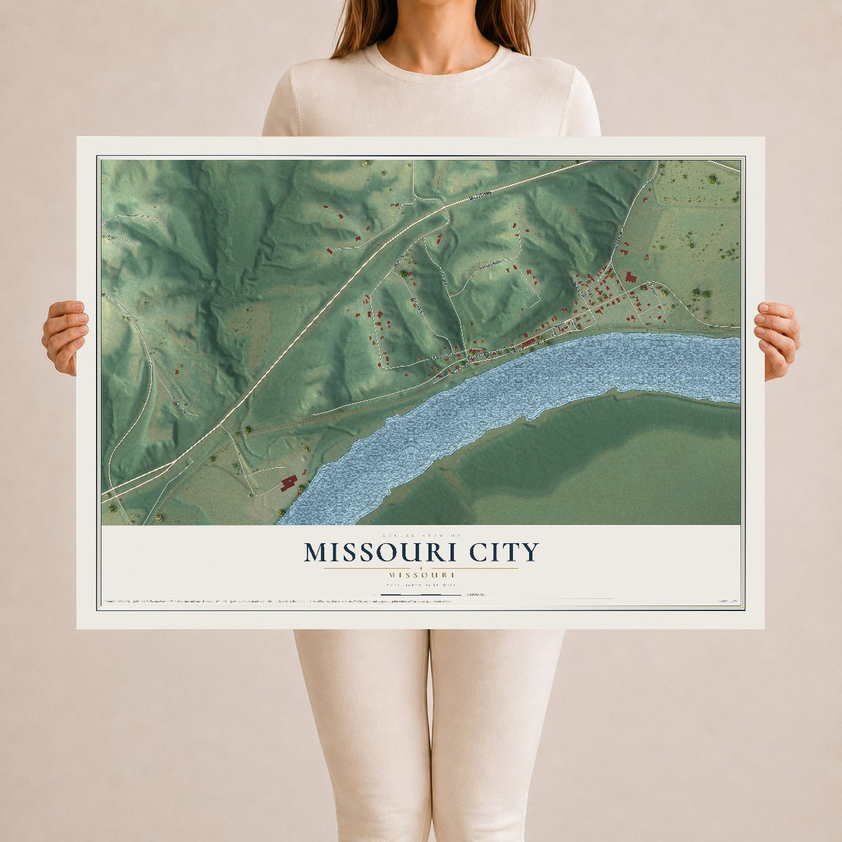 Map of Missouri City, Missouri, 24 x 36 inch unframed archival matte print