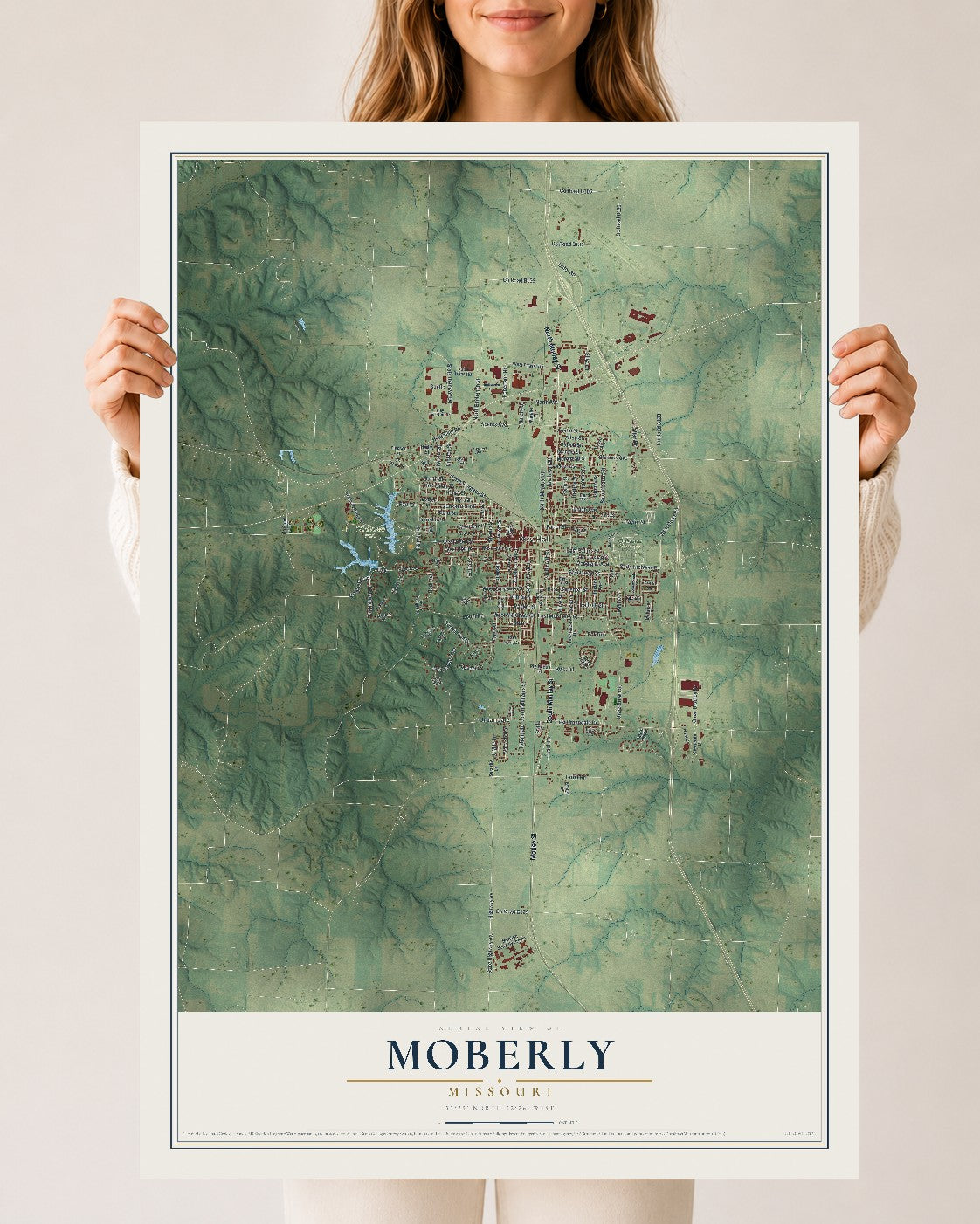 Map of Moberly, Missouri, 24 x 36 inch unframed archival matte print