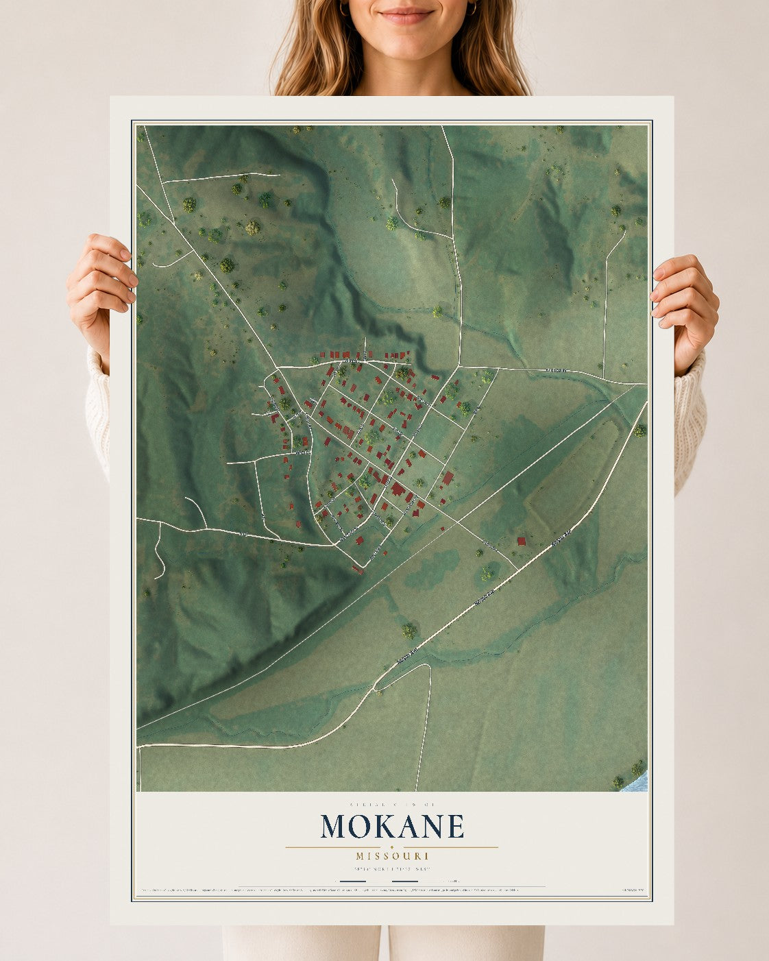 Map of Mokane, Missouri, 24 x 36 inch unframed archival matte print