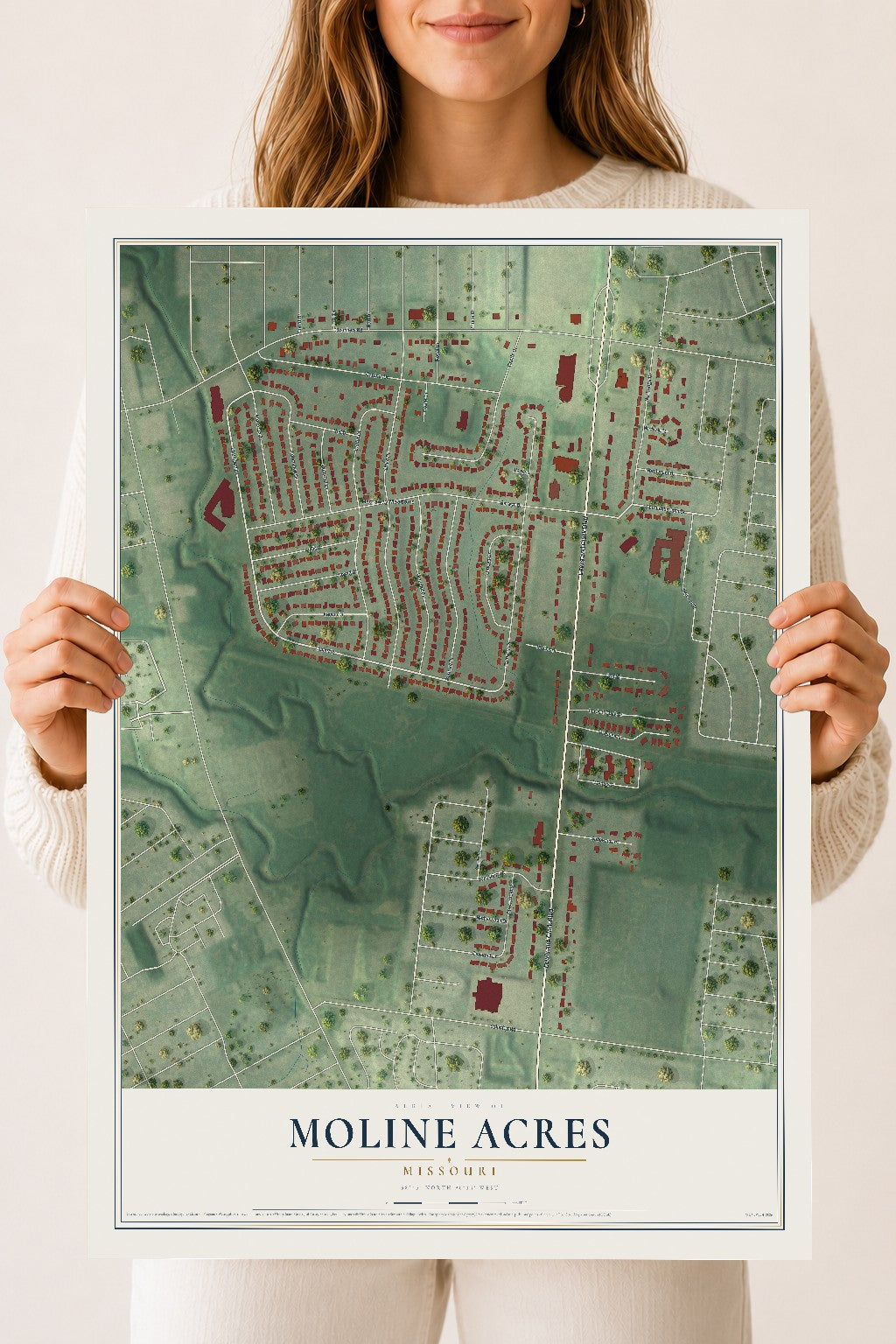 Map of Moline Acres, Missouri, 18 x 24 inch unframed archival matte print