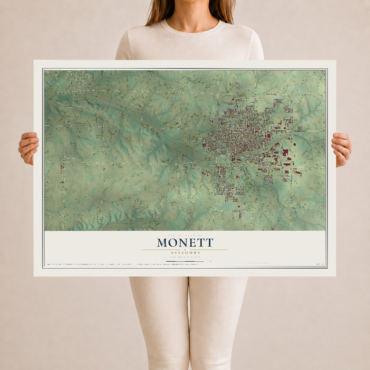 Map of Monett, Missouri, 24 x 36 inch unframed archival matte print
