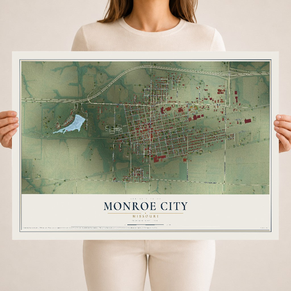 Map of Monroe City, Missouri, 18 x 24 inch unframed archival matte print
