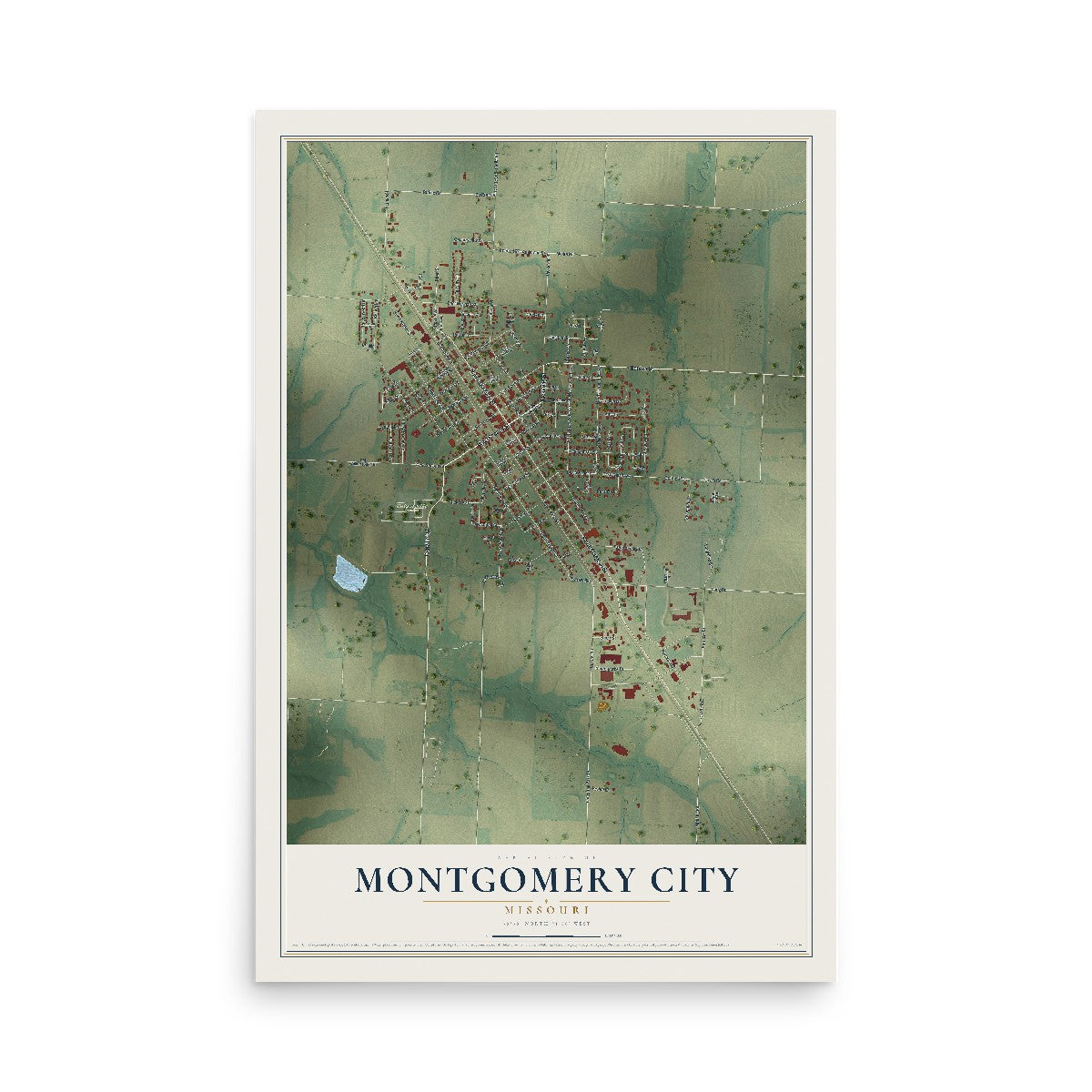Map of Montgomery City, Missouri, 12 x 18 inch unframed archival matte print