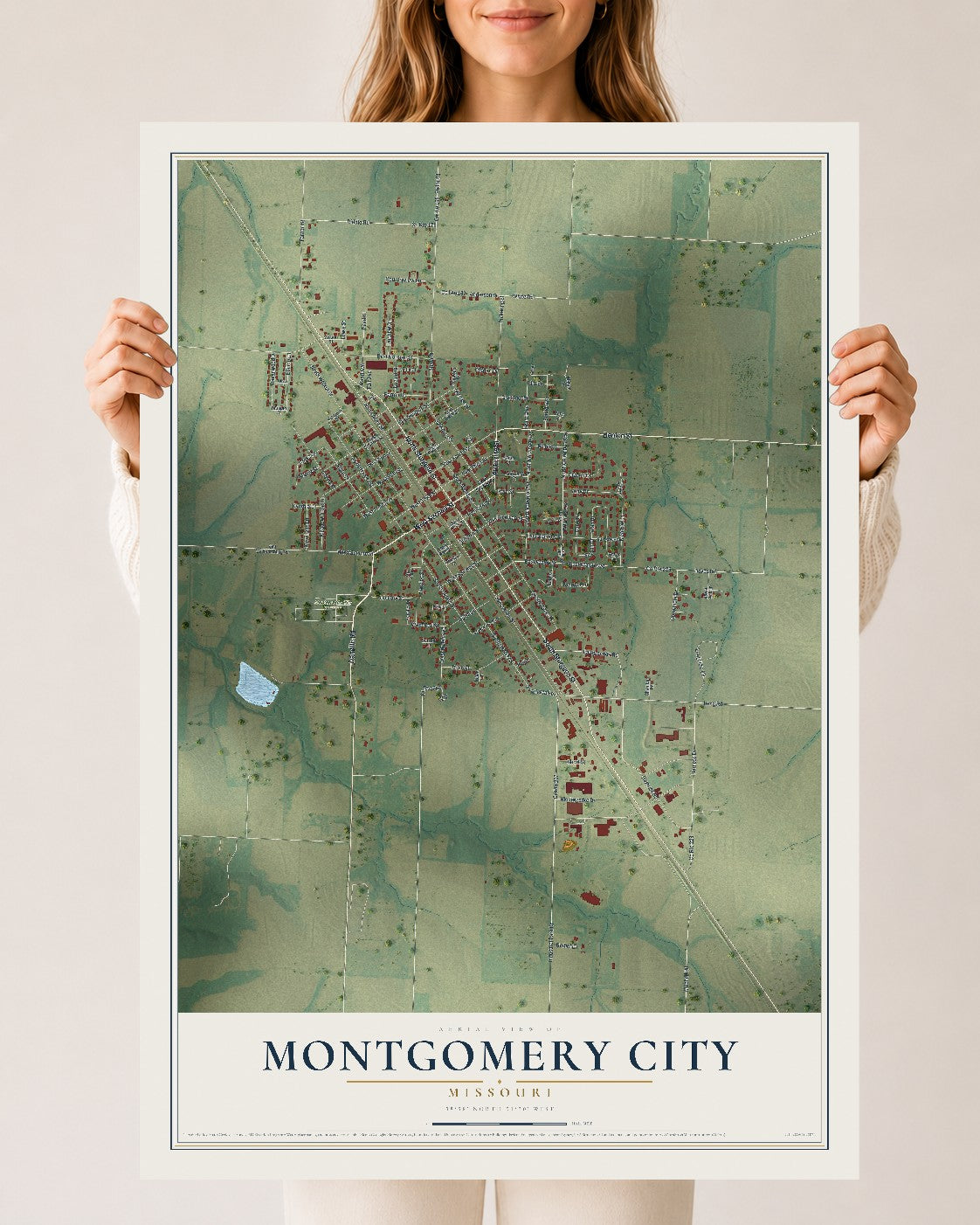Map of Montgomery City, Missouri, 24 x 36 inch unframed archival matte print