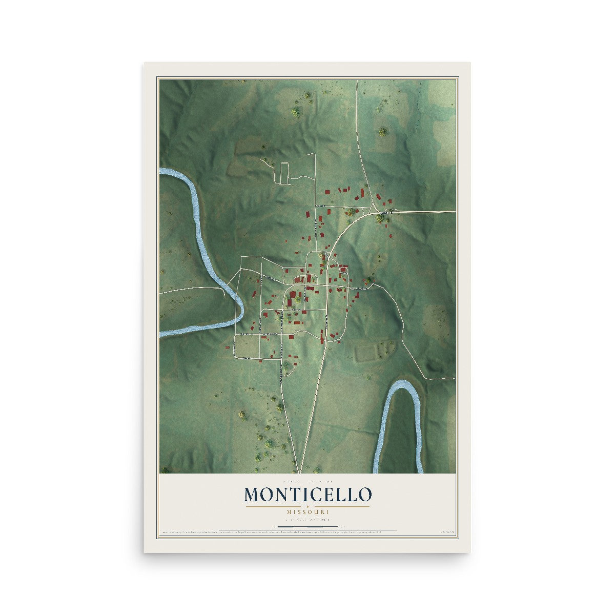 Map of Monticello, Missouri, 12 x 18 inch unframed archival matte print