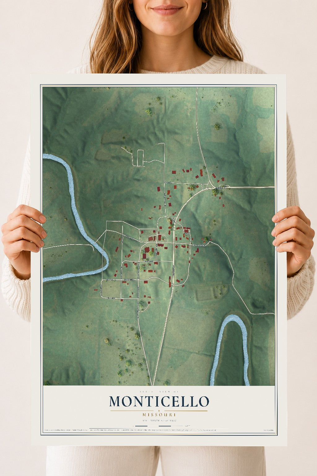 Map of Monticello, Missouri, 18 x 24 inch unframed archival matte print